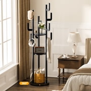 YUBO Co.ltd Rotary Coat Rack Freestanding, Solid Wood Coat Tree with 9 Hooks & 3 Open Shelves for… — $75.98 (42% off)