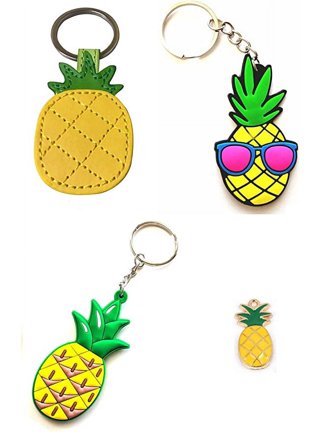 Fruit Pineapple Rhinestone Key Ring Set Retractable Badge Holder