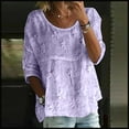 thumbnail image 2 of TRUBKH 3/4 Length Sleeve Womens Tops Graphic Tees for Women Blouses for Women Casual Linen Shirt Half Sleeved Round Neck Shirt 3/4 Sleeved T Shirt Blouses for Women Dressy Casual Purple 2xl, 2 of 4