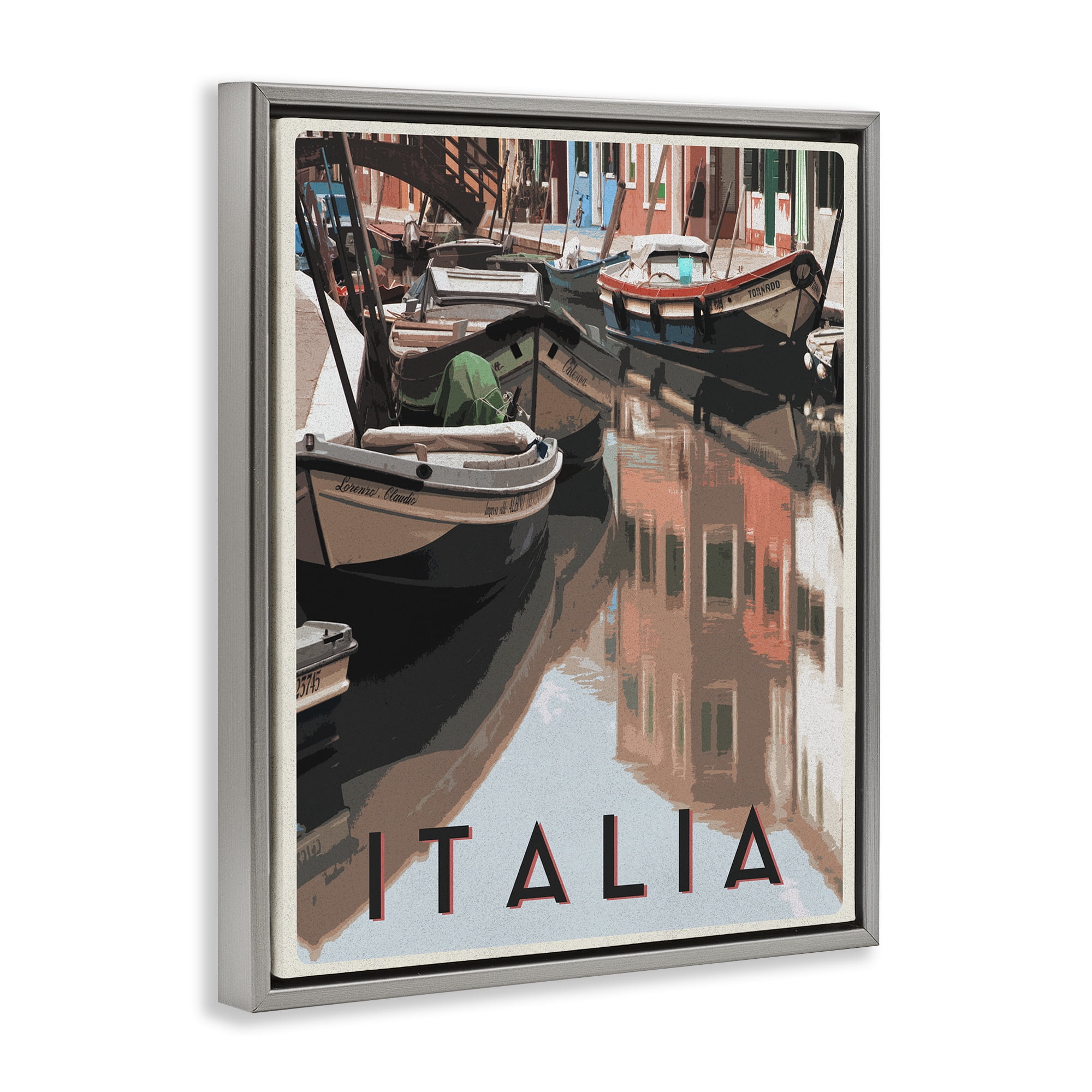 Stupell Industries Italia Canal Poster Gray Framed Floater Canvas Wall Art, design by Shelley Lake
