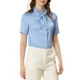 thumbnail image 5 of Allegra K Women's Elegant Satin Tie Neck Blouse Office Short Sleeve Button Down Shirt, 5 of 6