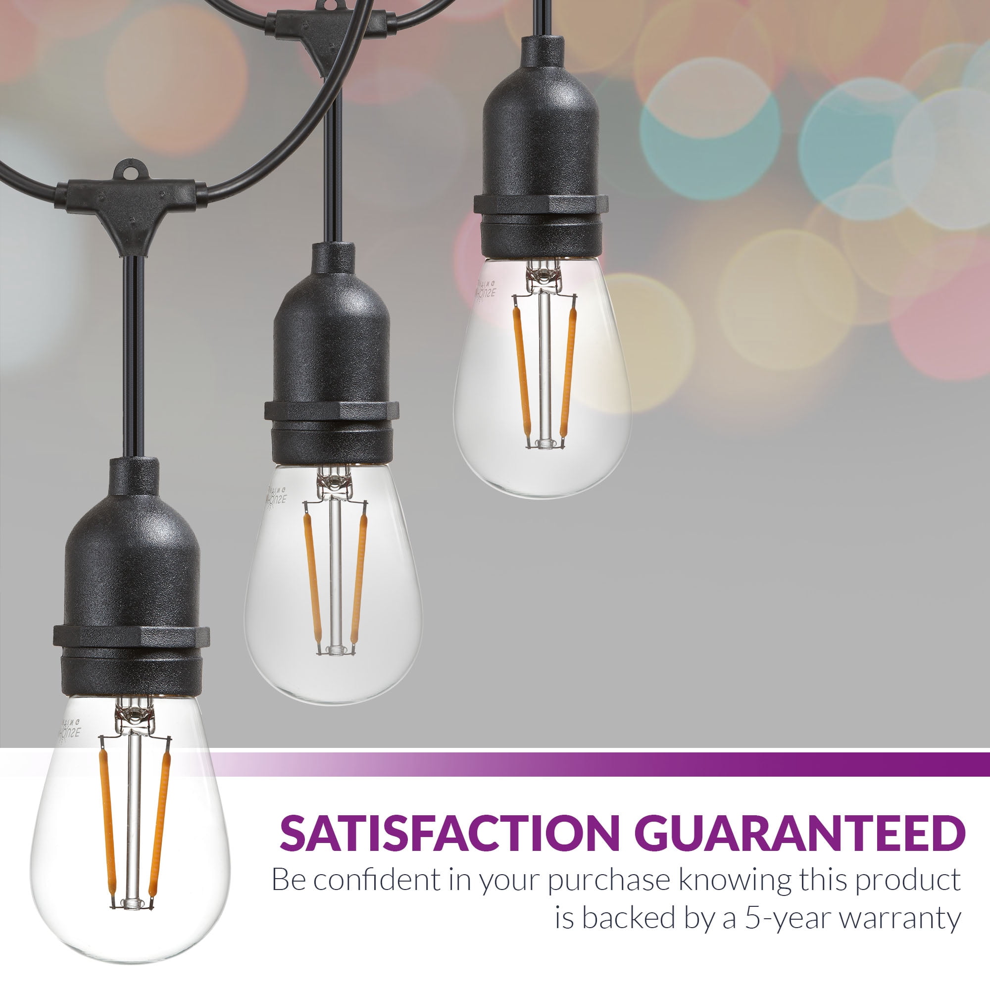48-ft String Lights w/(16) Plastic LED Filament Bulbs Included