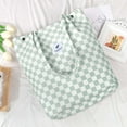 thumbnail image 6 of Ayieyill Corduroy Tote Bag for Women Girl Canvas Shoulder Cord Purse with Inner Pocket (Mint Green Grid), 6 of 6