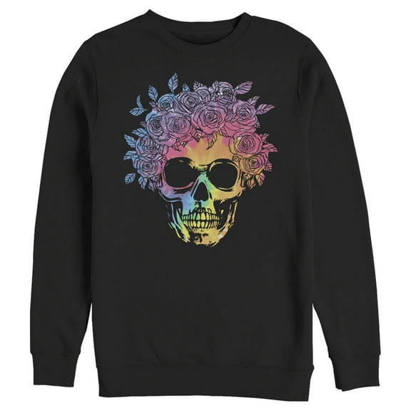 Men's Lost Gods Rainbow Skull Flowers Sweatshirt Black X Large