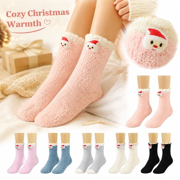 Kamentoy Women's Christmas Socks Snowman Mid-Calf Socks Women Christmas Crew Socks Thick Fuzzy Plush Socks Soft Warm Winter Sleep Socks