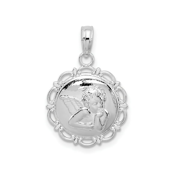 Sterling Silver Angel Medallion Pendant with Cherub Design and Scalloped Border for Women or Unisex, Christian Religious Necklace Symbolizing Protection and Faith