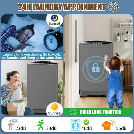 Veeboto Washing Machine, 15.6 lb Portable Washer with LED Display, 10 Programs & 8 Water Levels, Tub and Spin-Dry Combo with Child Lock with Delayed Start for Apartments, Dorms, Home and More
