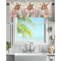 Underwater Sea Turtle Valance Curtains for Kitchen,Nautical Red Coral Rod Pocket Valance Curtain,Summer Ocean Retro Words Short Curtains Window Treatment for Bedroom Living Room 54x18in