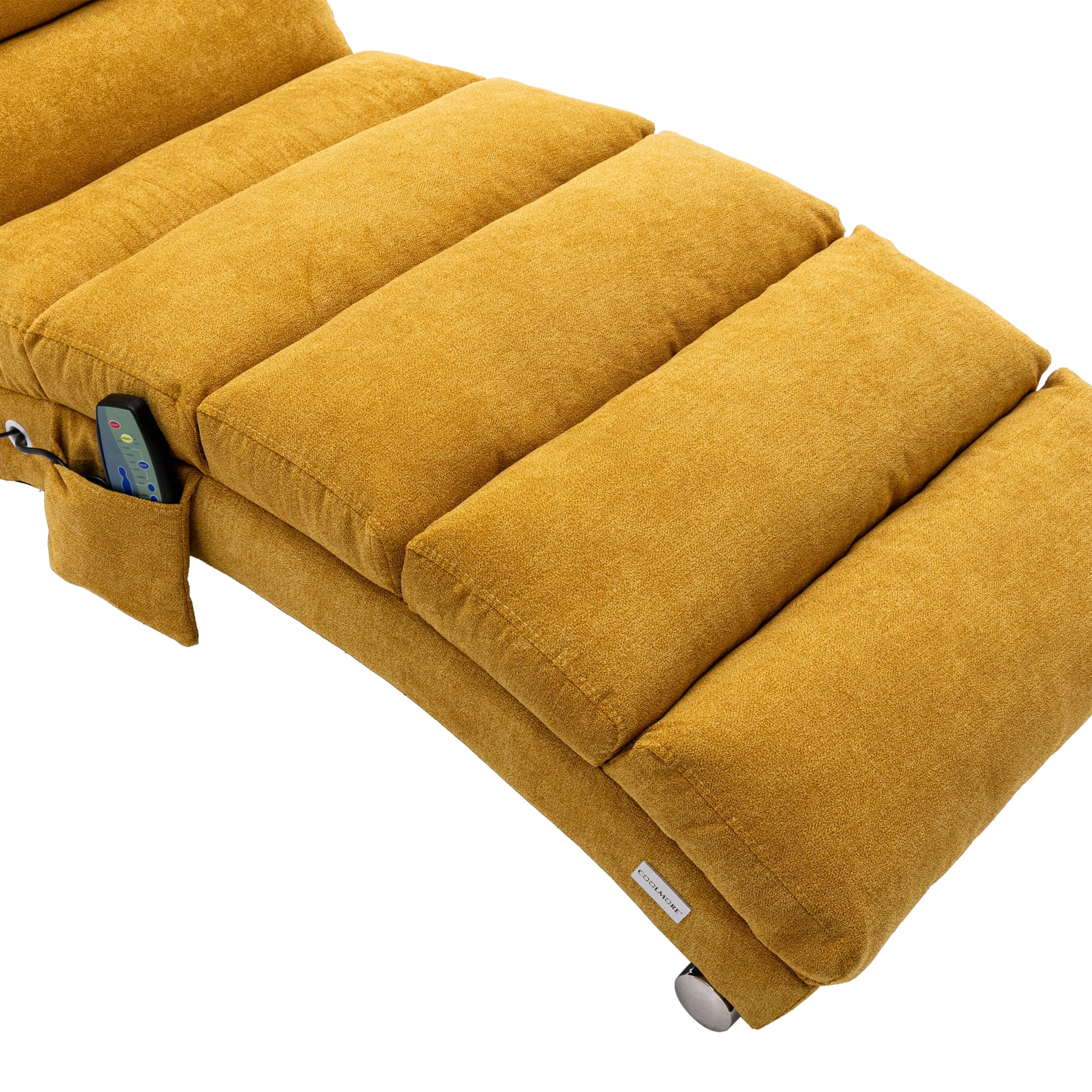 Noble House Upholstered Chaise Lounge Chair with Vibration, Linen Fabric Leisure Recliner, Mustard