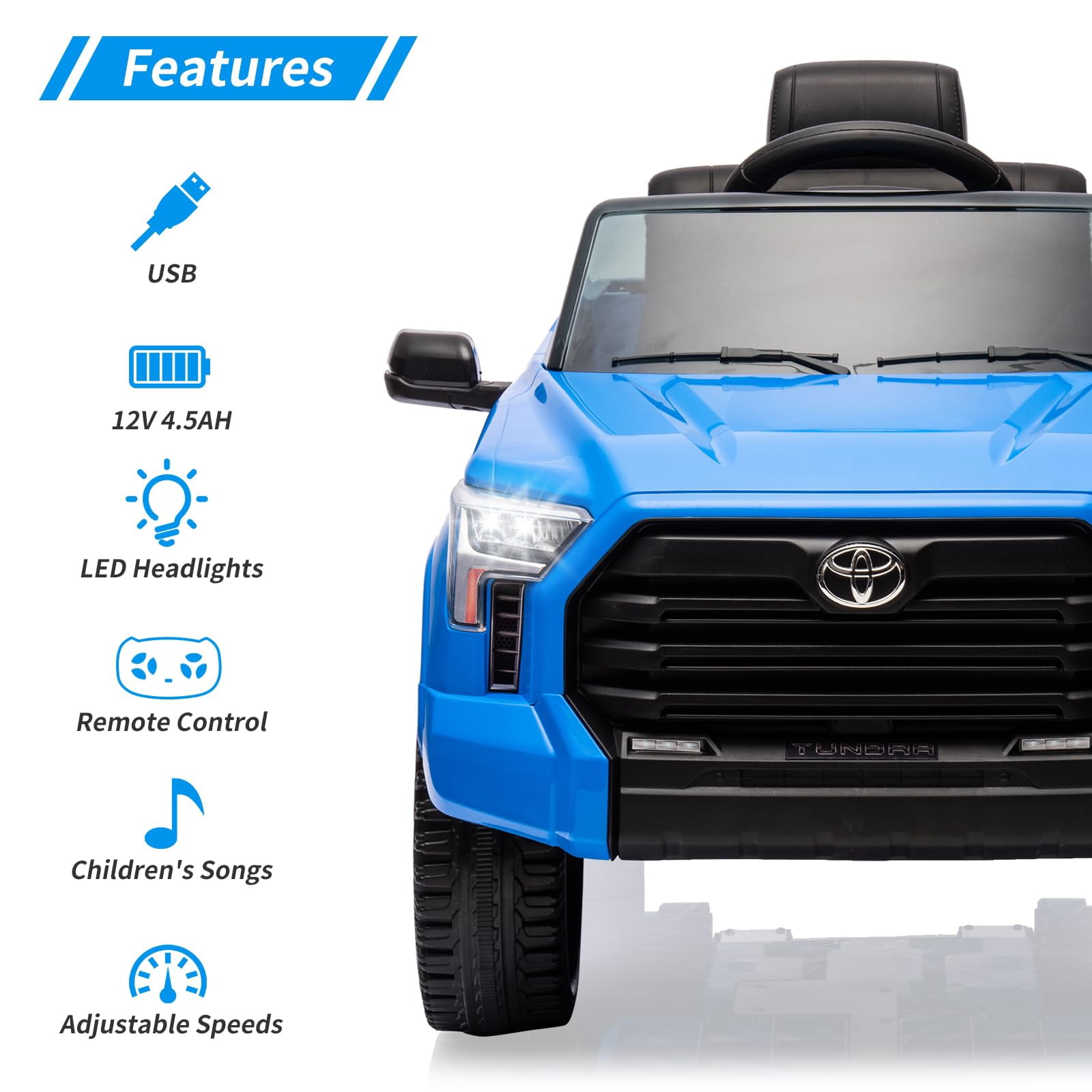 TROPOW Kids Cars Electric Ride On,12V Ride on Car for Kids,Licensed Toyota Ride on Truck,Battery Powered Electric Car with Remote Control,MP3,LED Lights,Suspension System,Double Doors,Blue