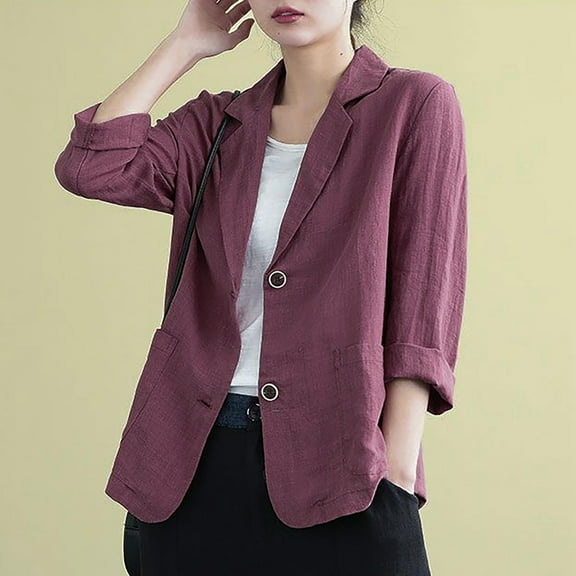 WNEGSTG Blazer Jackets for Women Linen Blouse Casual Long Sleeve Jacket