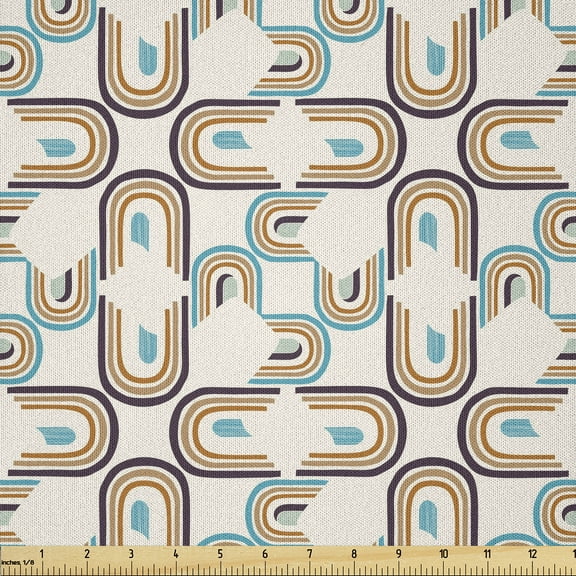 Ambesonne Vintage Fabric by the Yard Microfiber, Colorful Rounded Stripes, 10 Yards, Sea Blue and Dark Mustard