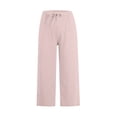 thumbnail image 4 of ABATAB Capri Pants for Women Wide Leg Casual Beach Capris Cotton Linen Summer Lounge Travel Cropped Trousers with Pockets, 4 of 6