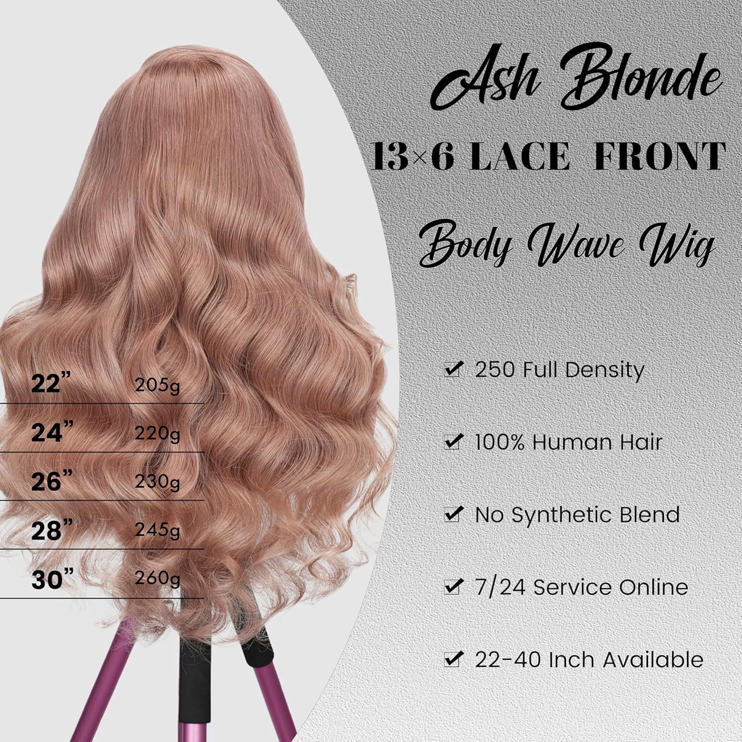 13*6 Inch HD Lace Closure 100% Human Hair Wig Body Wave Lace Front Wig 28" Ash Blonde Hair Heat Resistant Bleachable