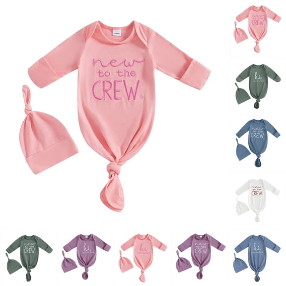 WUANDIXFA Boy Girl Coming Home Outfit Baby Sleeper Gown Nightgown Outfits Cute Fall Winter Pajamas and Hat (Purple, 0-3 Months)