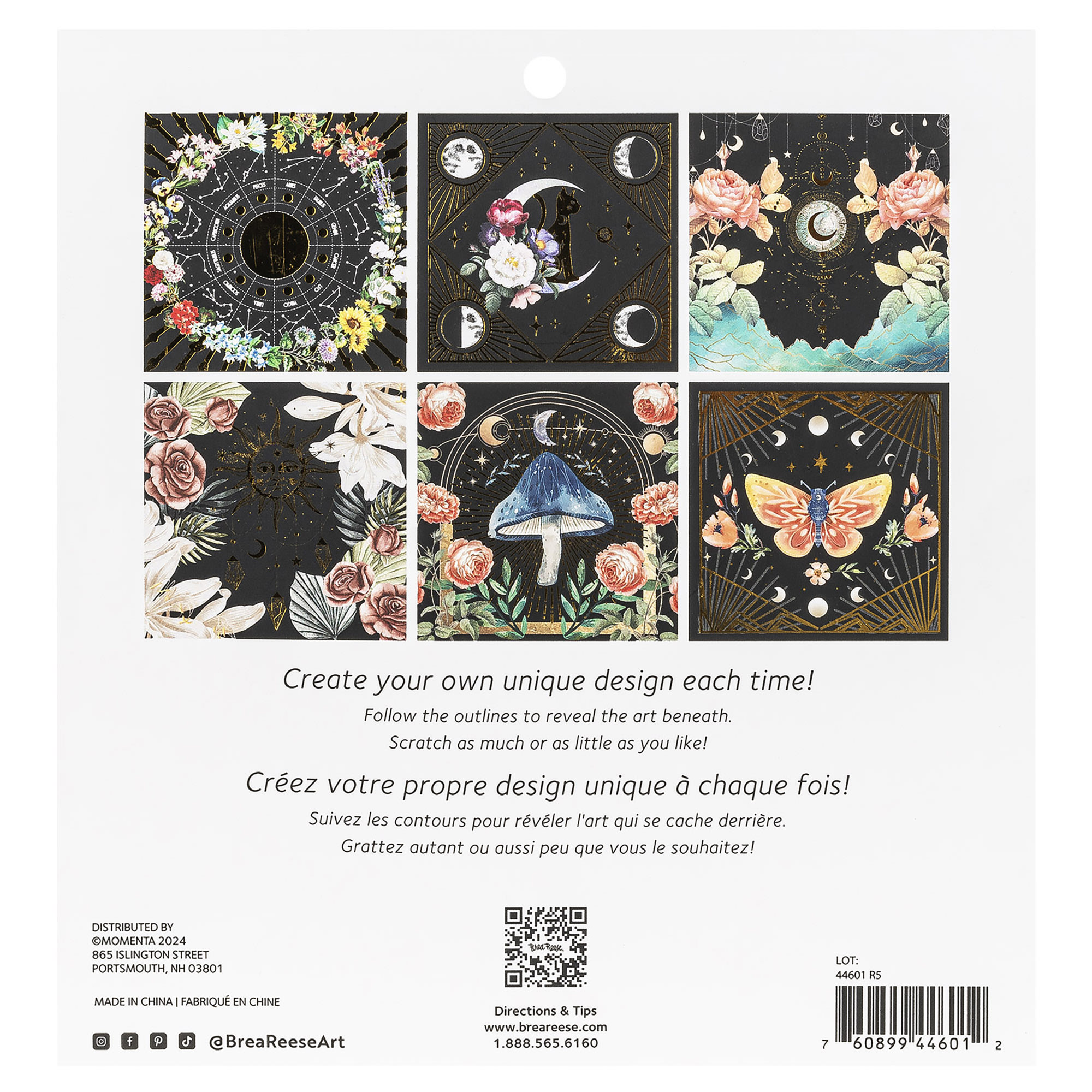 Brea Reese: Scratch Art Paper Pad - Whimsical Celestial - 12 Designs, 8x8" Pages, Metallic Guided Art Kit, Adult Craft Activity, Mindful Relaxation