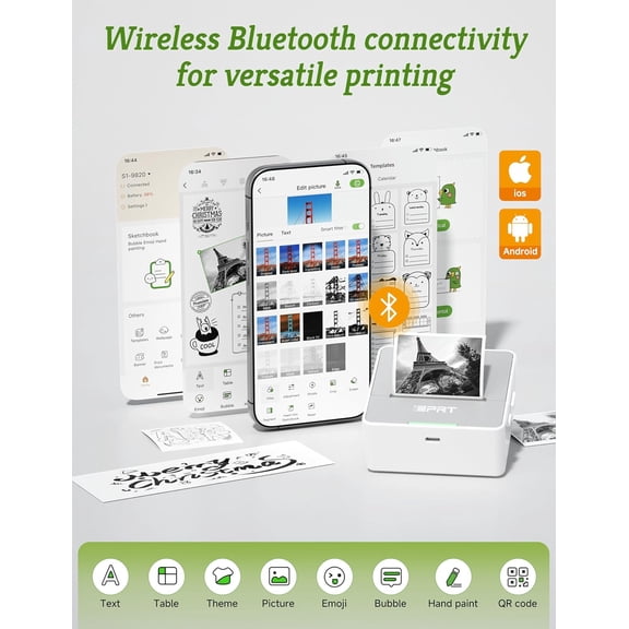 Mini Sticker Printer Machine with 1 Roll Sticker Paper, Portable Thermal Printer for Study, Grey