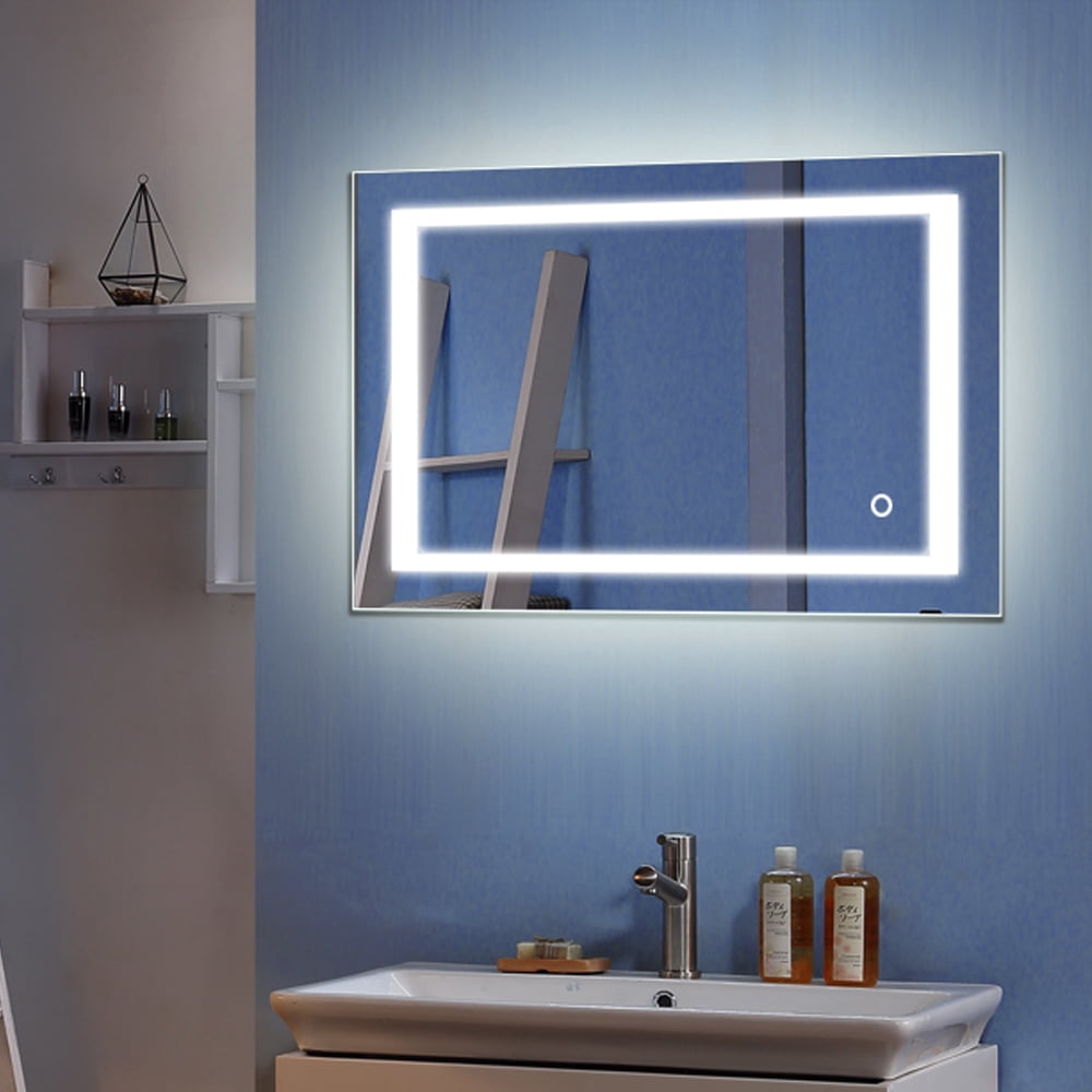 Zimtown Light Strip Touch LED Bathroom Mirror Anti Fog 36x28 in Rectangle Wall Mounted Mirror