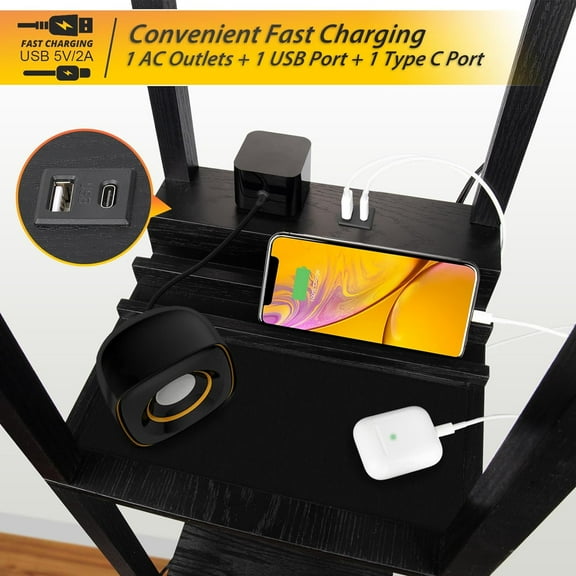 3-Tiered LED Floor with USB & Type C Charging, Modern Standing Light for Bedroom