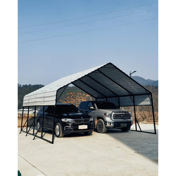 Acekid 20x20x13 FT Heavy Duty Metal Carport for 2 Cars, Permanent Steel Shelter with 2"/19 Ga Frame & 27 Ga Sheet Metal, All-Weather, High Wind & Snow Rated, Garage for Trucks, RVs, Boats, Tractors