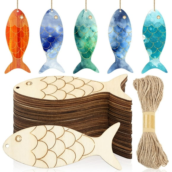 Recortes de madera con forma de pez Gerrii para Navidad, manualidades, 72 piezas