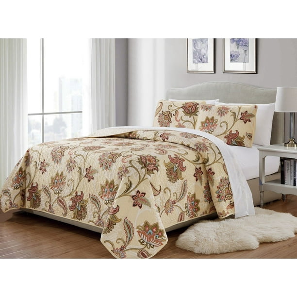 Fancy Linen 2pc Twin Twin Extra Long Bedspread Quilted Print Floral Beige Red Blue Taupe Over Size New Jane 64 Walmart Com Walmart Com