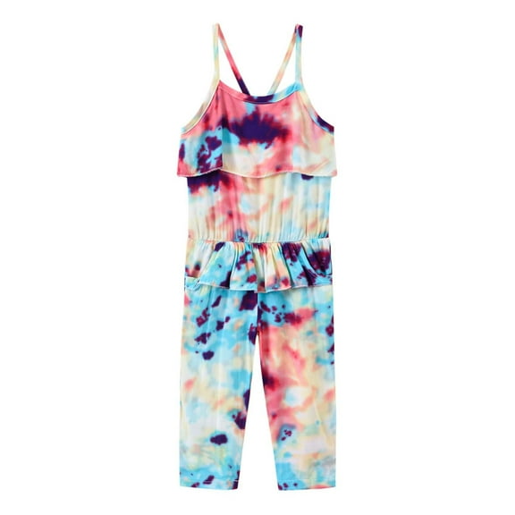 Odeerbi Toddler Floral Romper Kids Girls Summer Fashion 2025 Casual Printing Sleeveless Strap Jumpsuit Blue