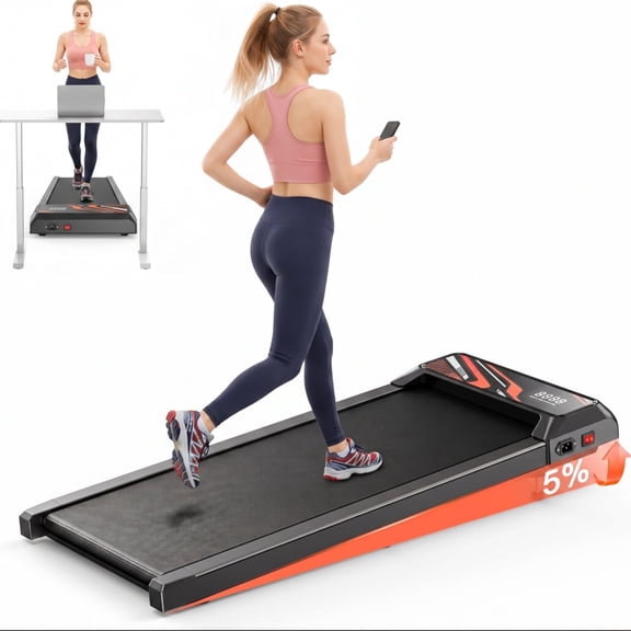 Hind Walking Pad, Under Desk Treadmill with 5% Incline, 2.5HP Portable Compact Treadmill for Home Office Exercise, 265 Lbs Weight Capacity, Red