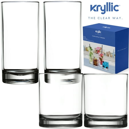 Mulled Wine Glass Mug Sets Plastic Tumblers Dishwasher Safe Water Drinking Glasses Reusable Cups Acrylic Tumblers Break Resistant Tumbler Set of 4 (2x16oz & 2x14oz) Bpa Free Cup for Water Juice Wine Best Gift Idea by Kryllic ()