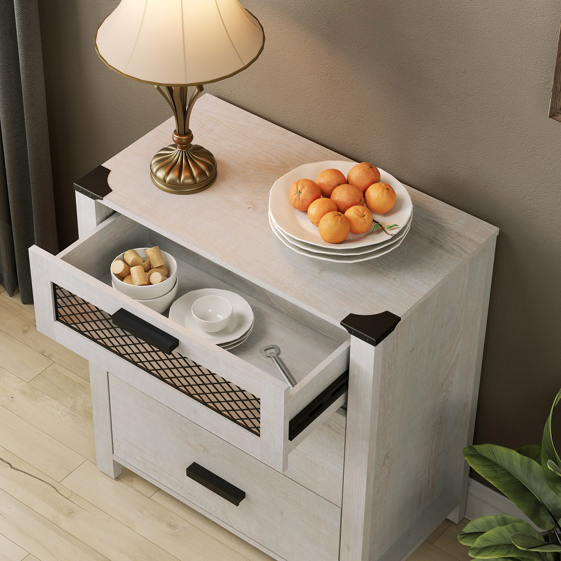 WAMPAT Dresser for bedroom, Accent Chests of 3 Drawers,Storage Cabinet with Mesh Tower for Living Room, Hallway, Entryway, Antique White