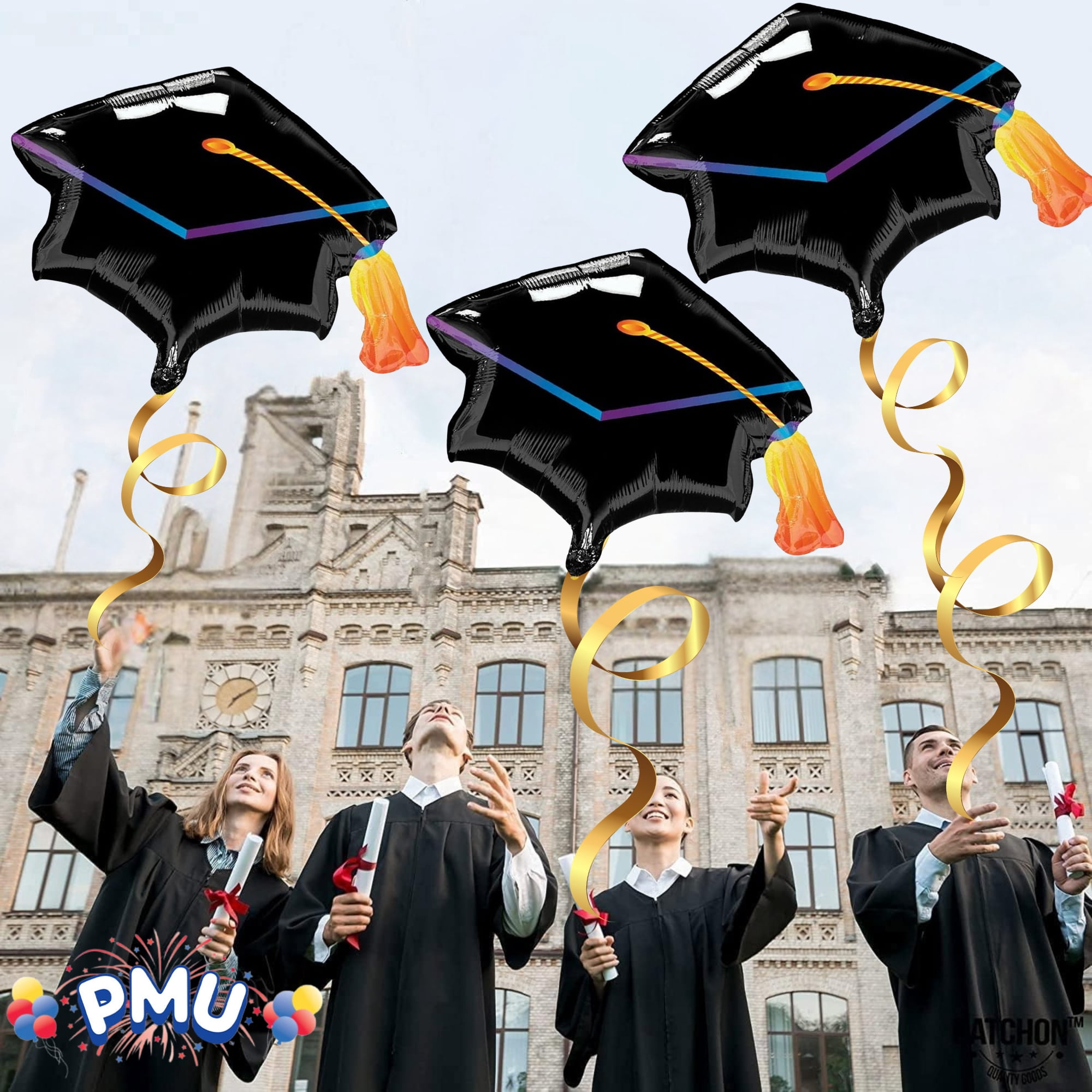 PMU Graduation 31 Inch Black Graduation Cap Mylar Foil Balloons Pkg/10