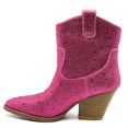thumbnail image 1 of Forever Women Cowgirl Cowboy Western Ankle Boots Pointy Toe Rhinestone Bling Short Booties RIVER-01 Hot Pink Fuchsia 5.5, 1 of 3