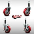 thumbnail image 2 of 4 Inch SS Red Poly Wheel Swivel 1 Inch Expanding Stem Caster Set 2 Brakes SCC, 2 of 2