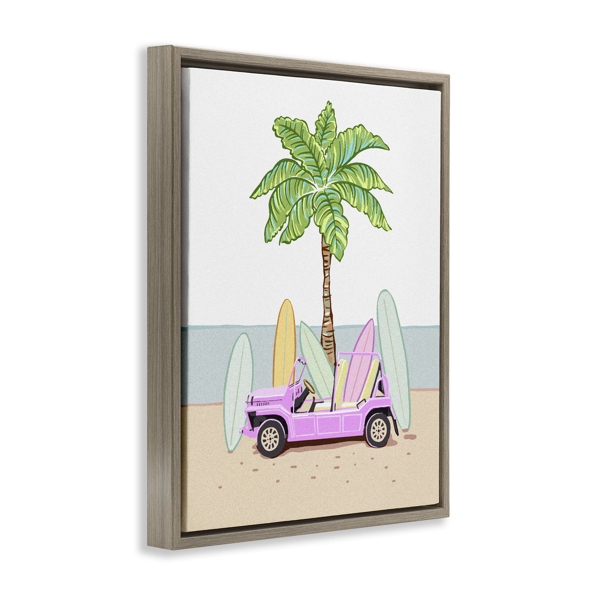 Surfboard Filled Car Brown Framed Floater Canvas Wall Art, design by Ziwei Li