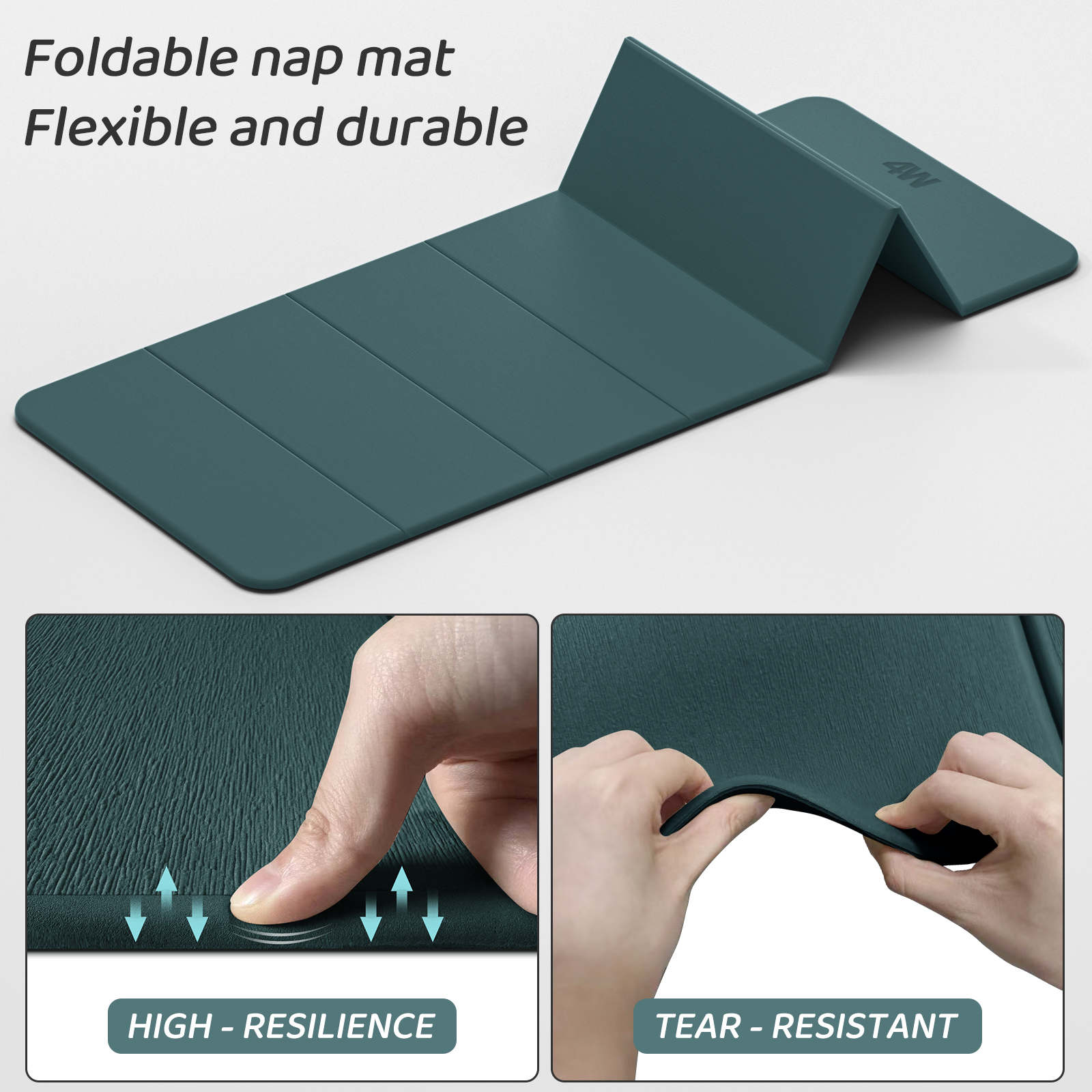 4W Foldable Yoga Mat 8mm Thick, TPE Non-Slip Fitness Mats, 3-in-1 for Yoga/Step Stool/Meditation, Quick Storage No Curling(Green)