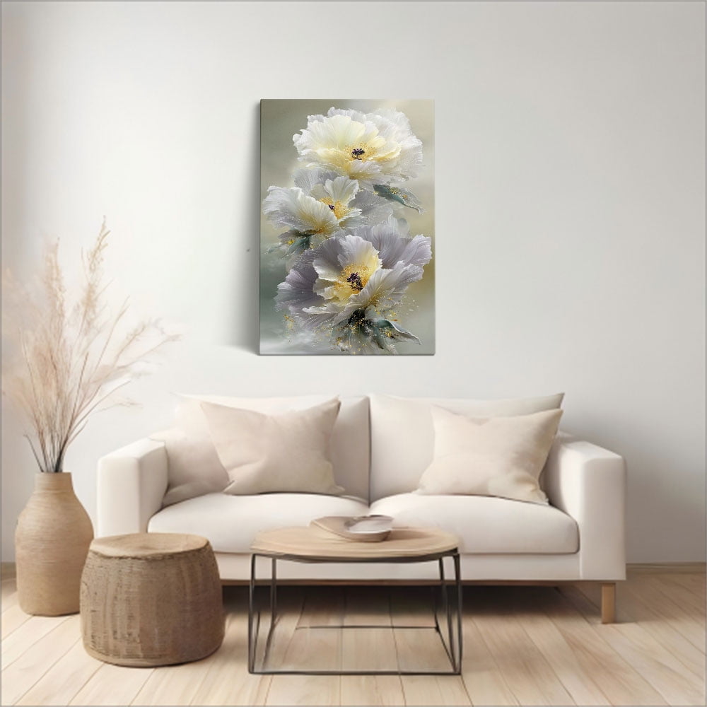 1pc Elegant White and Gray Peony Canvas Wall Art, Framed Decor room hanging Wall Picture Decor for Home Gifts, Ideal for living room, bathroom, bedroom, kitchen wall art decor canvas wall art