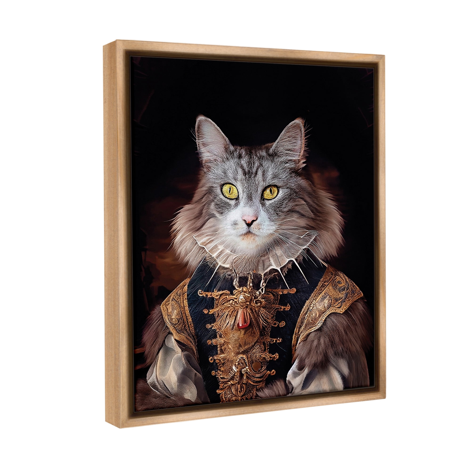 Stupell Industries Classic Cat Regal Fashion Animals & Insects Painting Brown Floater Framed Canvas Art Print Wall Art, 17 x 21