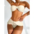 thumbnail image 1 of Conjunto de Bikini de cintura alta para mujer, traje de baño Sexy con volantes, color caqui liso con lazo frontal, microbañador para vacaciones, 2024, 1 of 5