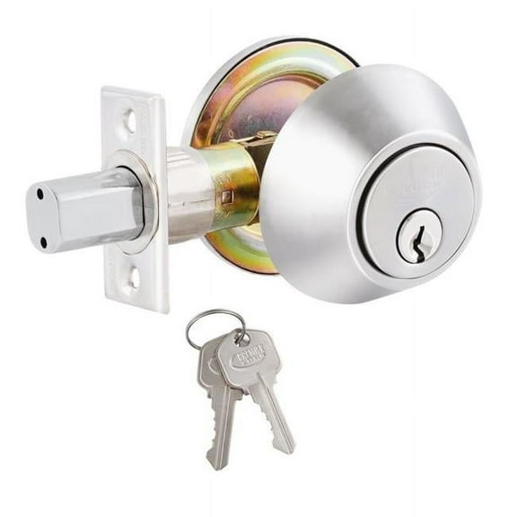 Premier Lock Deadbolt Lock, 6-in-1 Drive Latch, Stainless, 2 KW1 Keys