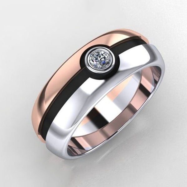 925 Sterling Silver Two Tone Pokemon Ball Diamond Wedding Band Rings -  Walmart.com