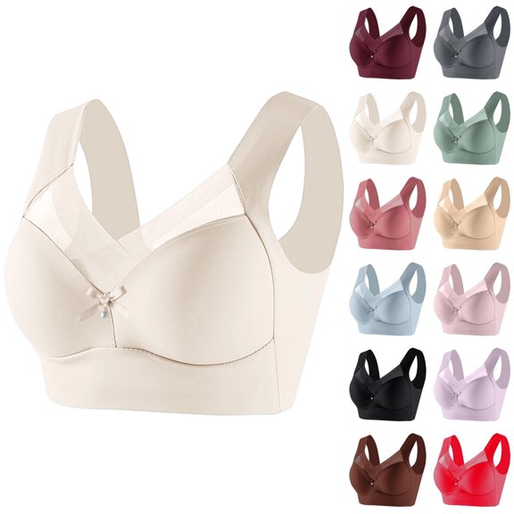 Lace Wireless Bras for Women Wide Strap Push Up Support Lift Everyday Breathable Side Thin Anti Armpit Fat Lingerie White 36