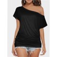 thumbnail image 2 of Women's Off Shoulder Tops Short Sleeve Casual Loose Shirts, 2 of 6