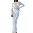 thumbnail image 3 of Women Print Lace Long Sleeve Sexy Bodycon See Through Maxi Dress Party Y2K Lady, 3 of 10