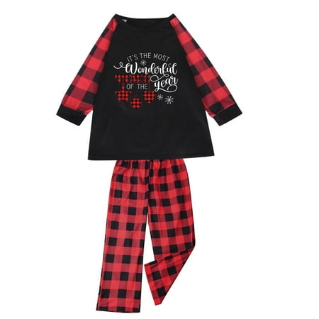 

KEJIG Stylish Parent-child Attire Christmas Suits Patchwork Plaid Printed Homewear Round Neck Long Sleeve Pajamas Two-piece Kid Sets