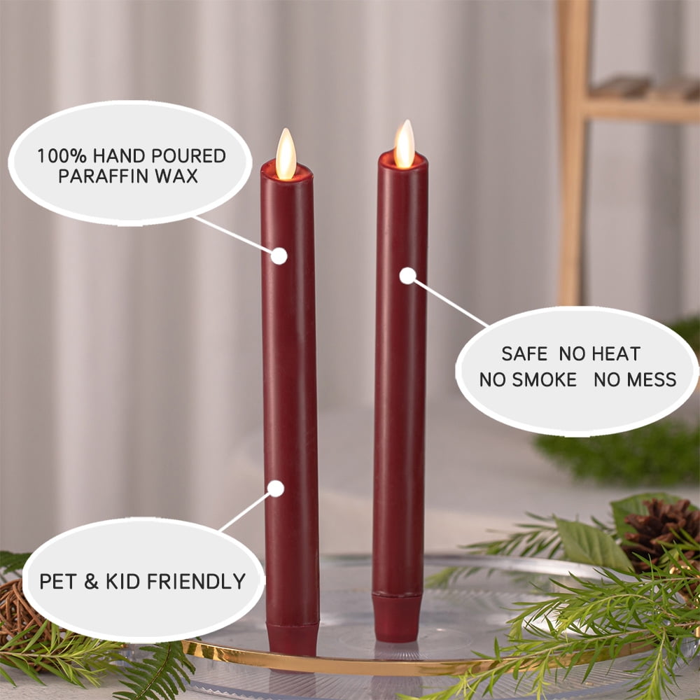 8" Flameless Red Candles, 2-Pack - Remote & Battery O