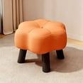 thumbnail image 4 of Hyknon Small Foot Stool Ottoman, Floral Round Faux Leather Wood Leg Foot Rest for Couch, Under Desk Pouf Footstool Footrest for Living Room Bedroom, Entryway Padded Household Seating Stool, Orange, 4 of 7