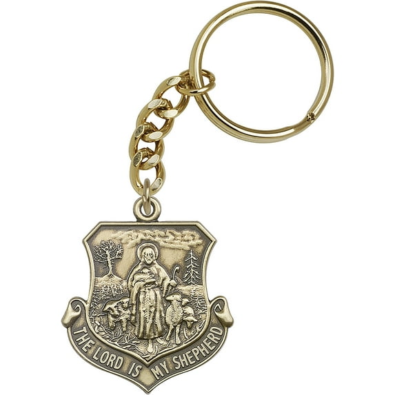 Antique Gold-Plated Lord Is My Shepherd Keychain 1 5/8 x 1 3/8 inches