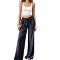 thumbnail image 2 of Women'S Elastic Waist Drawstring Polka Dot Print Casual Wide Leg Long Pants Navy Blue XXL, 2 of 8