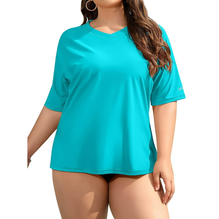 Asoul Women's Plus Size Rash Guard Short Sleeve Swim Shirt Rashguard  Swimwear Top