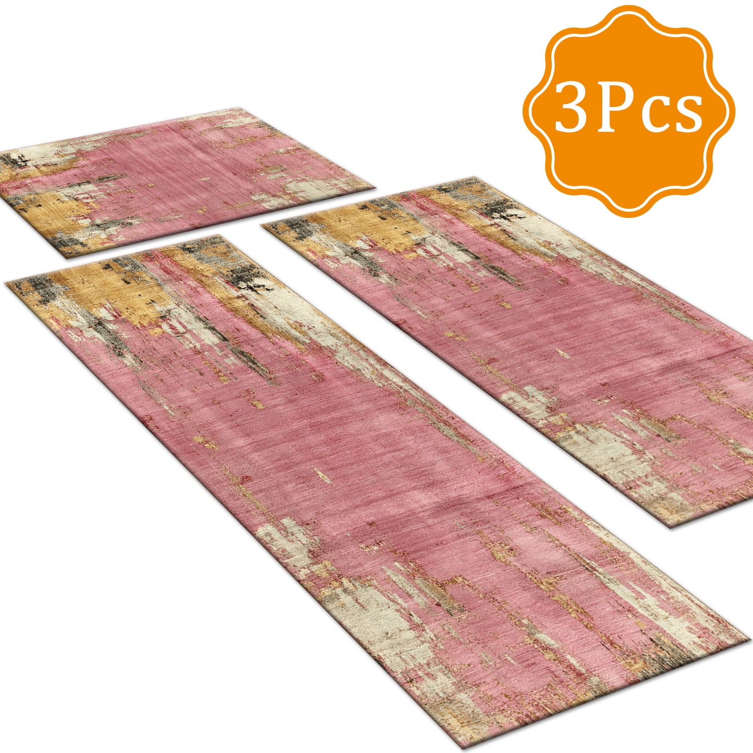 Three-Piece Kitchen Rug Set, Abstract Pattern Kitchen Hallway Rug, Soft And Comfortable, Suitable for Sinks, Floors, Entrances, Hallways, Bathrooms